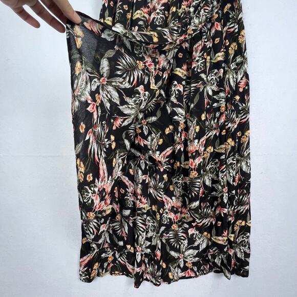 Style & Co Black Tropical Printed Flowy Pull On Midi Hi-Lo Layered Skirt L - Picture 9 of 13